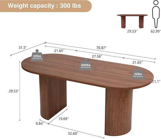 70.8 Inch Dining Table for 4-6 People, Oval Kitchen Table with Semi-Cylindrical Legs Base, Modern Farmhouse Round Dinner Tables for Dining Room Kitchen Living Room (Walnut)
