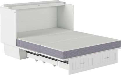 AFI, Nantucket Queen Murphy Bed Chest with Mattress, Storage Drawer and Built-In USB Charger, White