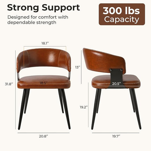 Dining Chairs Set of 2, Modern Upholstered Faux Leather Kitchen Chairs with Elegant Stitching, Easy to Assemble & Clean for Dining Room, Restaurant, Cafe, Vintage Brown