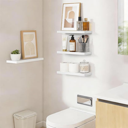 BAYKA Floating Shelves for Wall, 15.7in Wall Mounted Rustic Wood Shelves for Bathroom, Bedroom, Living Room, Kitchen, Hanging Shelf for Books/Storage/Room Decor with 22lbs Capacity (White, Set of 4)