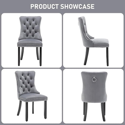 Mid Century Modern Dining Chair Set of 8 Velvet Upholstered Dining Accent Chair Farmhouse Dining Chairs with High Back and Nailhead Trim for Kitchen, Living Room, Bedroom (Gray)