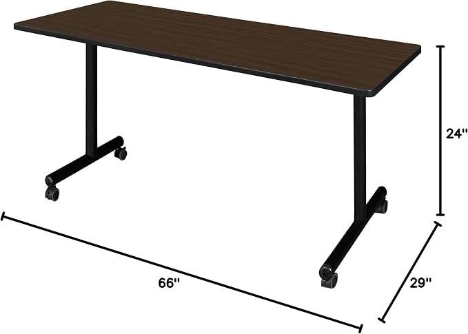 Regency Kobe 66 x 24 in. Mobile T-Base Training Seminar Table- Neo Walnut