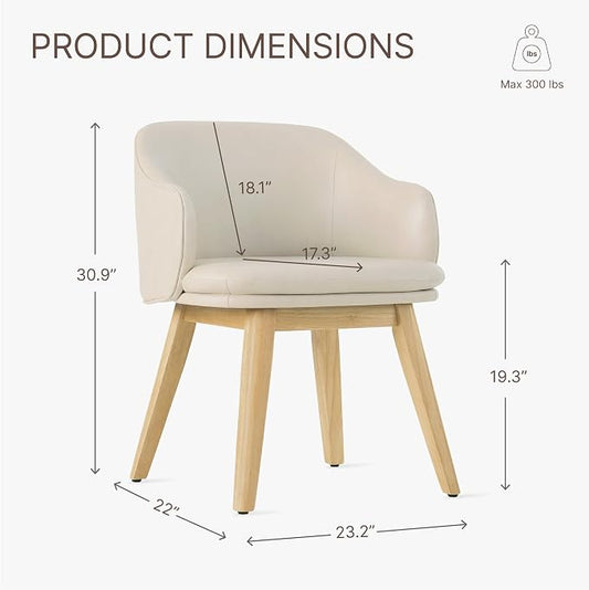 KISLOT Wooden Dining Chairs Set of 2, Faux Leather Upholstered Modern Dining Room Chairs with Barrel Backrest & Double-Layer Thick Cushion for Living Room, Restaurant, Kitchen and Café, Beige