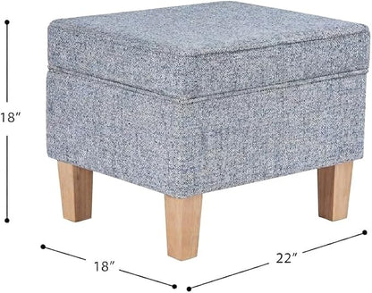 HomePop 22" Medium Tufted Storage Ottoman - Blue Gray Woven Fabric