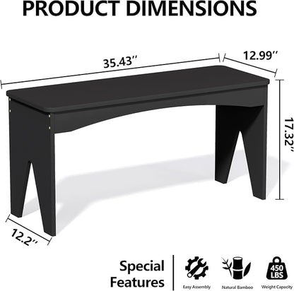 APRTAT Bamboo 35.4" Dining Room Bench, Long Indoor Shoe Bench Seat, Black | 450LBS Weight Capacity, 2-Person Seat, Rounded Safety Corners, Multi-Scene Use, Easy Assembly
