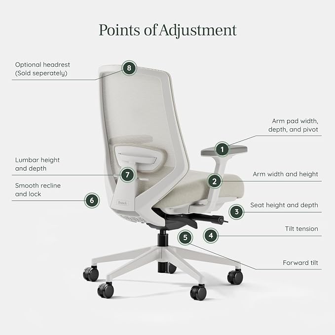 Branch Ergonomic Chair Pro - Mesh Office Chair with 14 Points of Adjustment - Height, Depth & Tilt Adjustable - 5D Armrests - Forward Tilt, Smooth Recline, and Lumbar Support - Shore