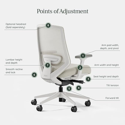 Branch Ergonomic Chair Pro - Mesh Office Chair with 14 Points of Adjustment - Height, Depth & Tilt Adjustable - 5D Armrests - Forward Tilt, Smooth Recline, and Lumbar Support - Shore
