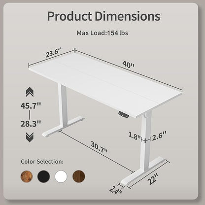 Agilestic Electric Standing Desk, 40 x 24 Inches Height Adjustable Desk, Sit Stand up for Work Office Home, Ergonomic Rising Computer Table with Memory Preset, White