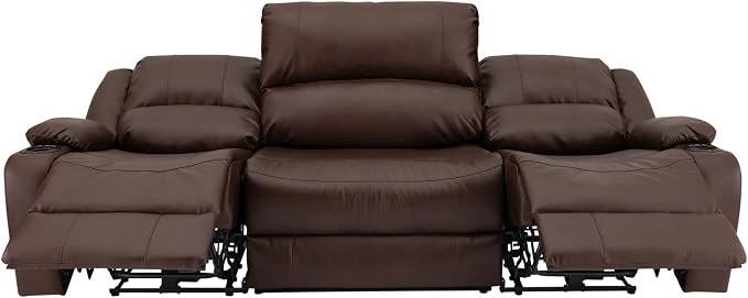RecPro Charles 94" Powered Triple RV Wall Hugger Recliner | Drop Down Console | RV Furniture with Upgraded 2023 Fabric (Mahogany)