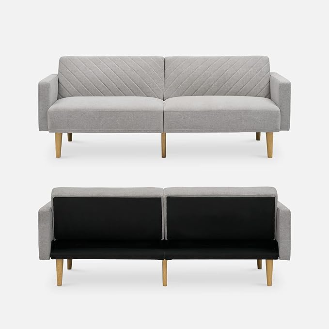 mopio 76.4" Futon Sofa Bed, Couch, Loveseat, Sleeper Sofa, Mid Century Modern Futon Couch, Sofa Cama, Couches for Living Room (Light Gray Fabric)