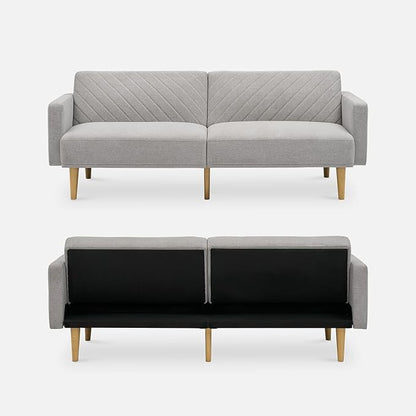 mopio 76.4" Futon Sofa Bed, Couch, Loveseat, Sleeper Sofa, Mid Century Modern Futon Couch, Sofa Cama, Couches for Living Room (Light Gray Fabric)
