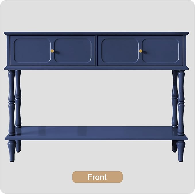 ARTPOWER Console Table with Drawers for Entryway, Mid-Century Entryway Table with Storage, Blue Narrow Entryway Table with Open Shelf Behind Sofa for Living Room, Foyer, Hallway