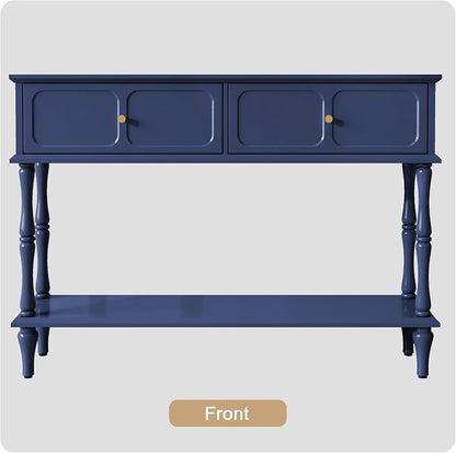 ARTPOWER Console Table with Drawers for Entryway, Mid-Century Entryway Table with Storage, Blue Narrow Entryway Table with Open Shelf Behind Sofa for Living Room, Foyer, Hallway