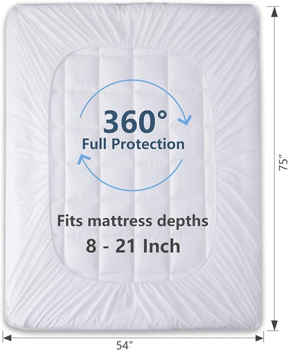 CozyLux Full Size Mattress Pad Pillow Top Cotton Cooling Mattress Topper 8-21" Deep Pocket Mattress Cover Quilted Fitted Cooling 450GSM Mattress Protector (54x75 Inch,White)