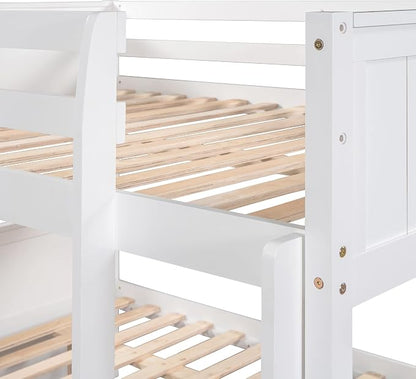 Bellemave Bunk beds Full Over Full with Twin Size Trundle, Low bunk Bed for Kids Adults and Teenagers，White