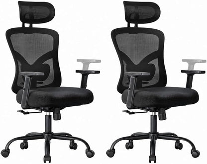 Marsail Ergonomic Office Chair Ergonomic Gaming Chair with Lumbar Support, 2D Headrest, Adjustable Armrests, Contoured Seat Cushion, Computer Desk Chair with Wheels for Home and Office, Pack of 2