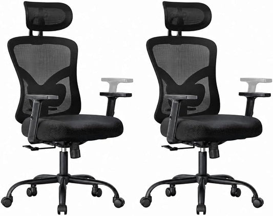 Marsail Ergonomic Office Chair Ergonomic Gaming Chair with Lumbar Support, 2D Headrest, Adjustable Armrests, Contoured Seat Cushion, Computer Desk Chair with Wheels for Home and Office, Pack of 2
