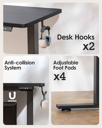 TIQLAB Standing Desk 55 x 24 inch, Electric Height Adjustable with Splice Board, Stand Up Desk, Sit Stand Desk Computer Desk for Home Office, Black Frame/Black Top