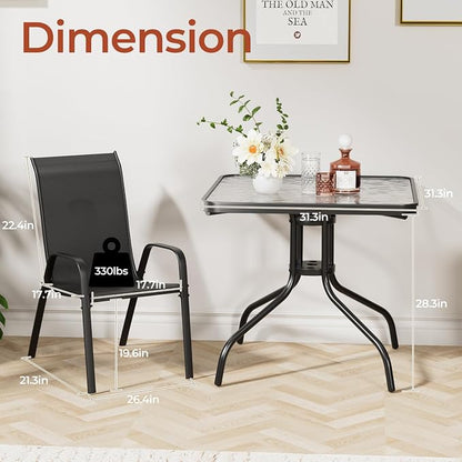 TLSUNNY Patio Dining Set 5 Pieces, All Weather Outdoor Furniture W/30"X 30" Table and 4 Stackable Textilene Chairs, Metal Table and Chairs for Lawn, Garden, Poolside, Backyard (Umbrella not Included)