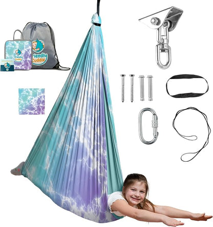 Indoor Sensory Swing for Kids or Outdoor – Holds 300lbs, Double-Layer, & 360° Swivel, Calming Compression Therapy Swing Hammock for Kids & Adults with All Hardware – Sensory-Motor Toys & Gifts