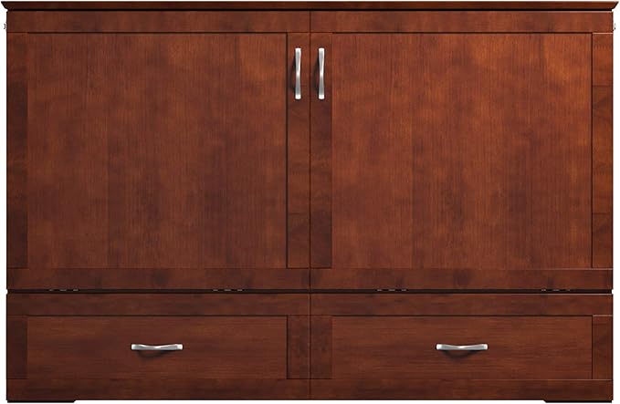 AFI Hamilton Queen Murphy Bed Chest with Mattress, Storage, and Built-in Charger in Walnut