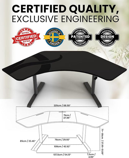Arozzi Arena Angelo Gaming Desk with Storage - 88.6x28” Corner Desk - Curved Design Table, Fits 3 Large Screens with Adjustable Height - Full-Surface Mousepad - Gunmetal