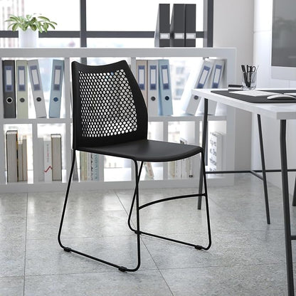 Flash Furniture HERCULES Series 661 lb. Capacity Navy Stack Chair with Air-Vent Back and Gray Powder Coated Sled Base