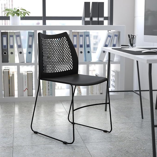 Flash Furniture HERCULES Series 661 lb. Capacity Navy Stack Chair with Air-Vent Back and Gray Powder Coated Sled Base