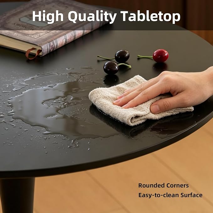 Round Dining Table, 27.6" Circle Tulip Table with Thickened Tabletop & Metal Pedestal, Mid Century Modern Bistro Table for Kitchen, Small Places, Living Room, Cafe (Black)