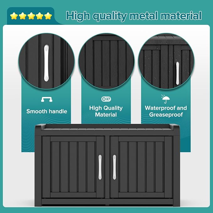 DRATO Indoor Outdoor Shoe Storage Cabinet, Waterproof Shoe Cabinet with Adjustable Shelves, Multifunctional Resin Storage Bench for Entryway, Foyer, Hallway (Black, Duble Doors)