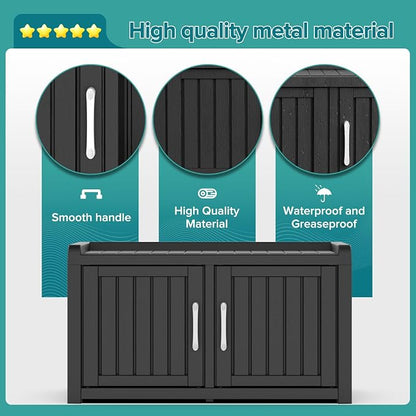 DRATO Indoor Outdoor Shoe Storage Cabinet, Waterproof Shoe Cabinet with Adjustable Shelves, Multifunctional Resin Storage Bench for Entryway, Foyer, Hallway (Black, Duble Doors)