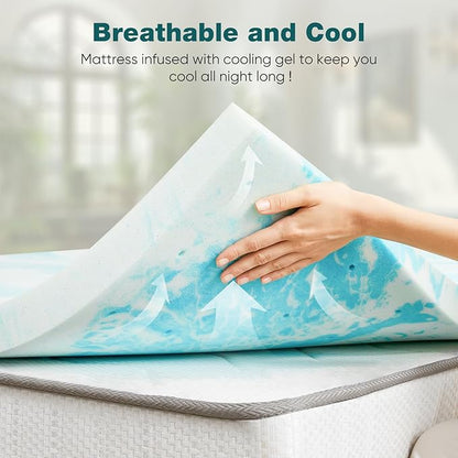 Sweetcrispy Mattress Topper Queen, Memory Foam 4 Inch Thick Gel Infused Cooling Pad for Pressure Relieve for Queen Size Bed, Sleeper Sofa, RV, Camper, CertiPUR US, Breathable