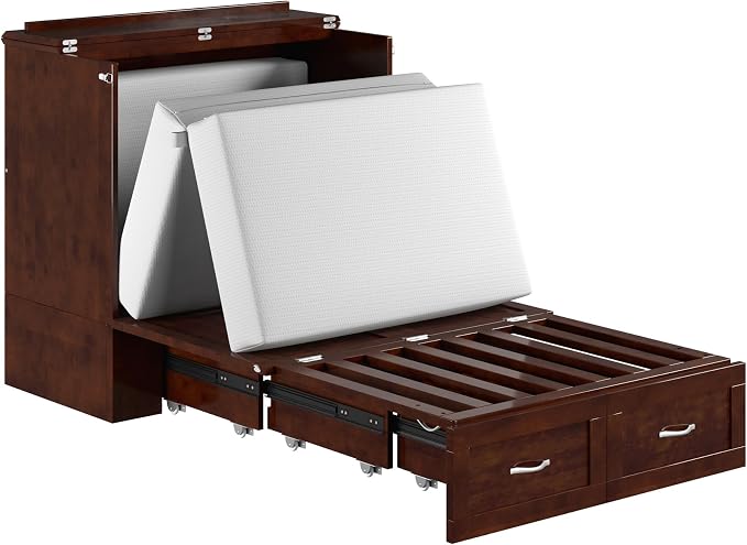 AFI, Hamilton Twin XL Murphy Bed Chest with 6" Mattress, Storage Drawer, and Built-in USB Charger, Walnut