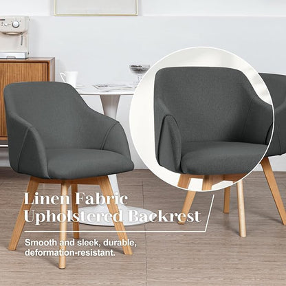 Swivel Dining Chairs Set of 4, Mid Century Modern Dining Chairs with Arms, Linen Fabric Upholstered Kitchen Dining Room Chairs with Solid Wood Legs for Living Room,360°Swivel Accent Desk Chair, Grey