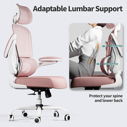 TRALT Office Chair Ergonomic Desk Chair, 330 LBS Home Mesh Office Desk Chairs with Wheels, Comfortable Gaming Chairs (1, Pink)