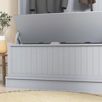 HOMCOM Hall Tree With Bench and Shoe Storage 3-In-1 Entryway Bench Gray | Coat Rack, 5 Hooks, Flip Top Storage Compartment
