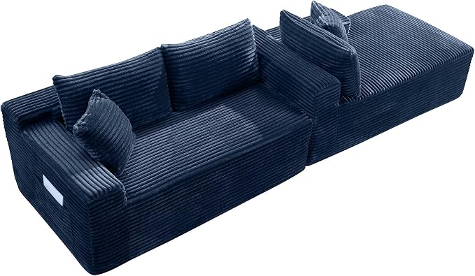 95" L-Shaped Right Facing Cloud Sectional Couch for Living Room, Modular Compressed Boneless Sectional Sofa Corduroy Boneless Corner Foam Sofa W/Chaise Lounge and Pillows