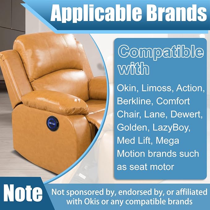 Power Recliner Switch Replacement with Dual USB Ports, 2 Button 5 Pin Round Hand Control, 1.8M Power Recliner Remote Compatible with Ashley Okin Limoss Lane KDPT Kaidi Lift Chair Recliner Sofa