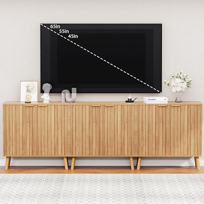 Fluted Storage Cabinet, Buffet Cabinet with Storage, Wood Sideboard with Adjustable Shelf, Modern Accent Cabinet & Console Table for Entryway, Living Room, Dining Room, Natural