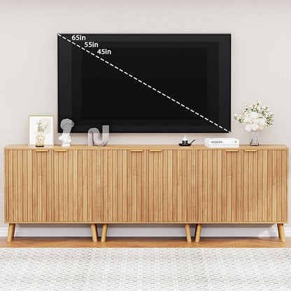 Fluted Storage Cabinet, Buffet Cabinet with Storage, Wood Sideboard with Adjustable Shelf, Modern Accent Cabinet & Console Table for Entryway, Living Room, Dining Room, Natural