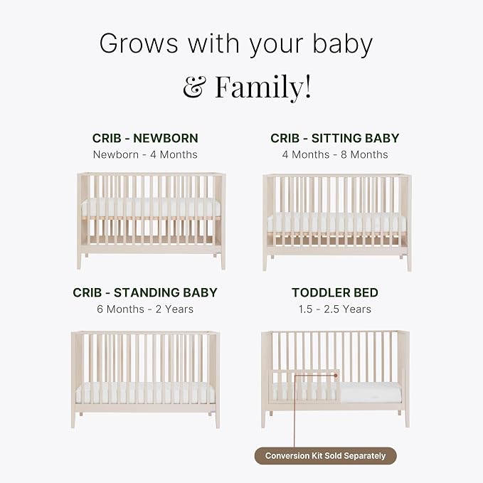 dadada Baby LaLa 3-in-1 Convertible Crib - Wood Crib Converts into Toddler Bed & Daybed - Greenguard Gold Certified, Made in Italy - 3 Adjustable Mattress Heights - Solid Beechwood Almond Milk
