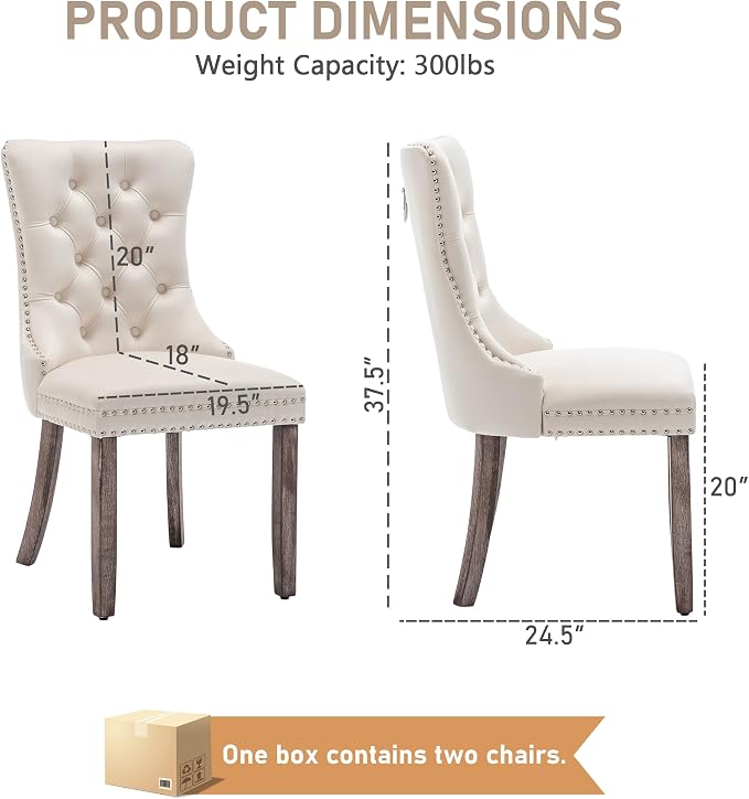 Mid Century Modern Dining Chair Set of 4 Velvet Upholstered Dining Accent Chair Farmhouse Dining Chairs with High Back and Nailhead Trim for Kitchen, Living Room, Bedroom (Beige)