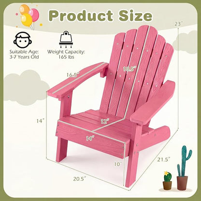Giantex Kids Adirondack Chair, All-Weather HIPS Children's Outdoor Chair with Tilted High Backrest, Toddler Beach Chair for Garden Patio Backyard, Kids Lawn Chairs for Age 3-7 (1,Pink)
