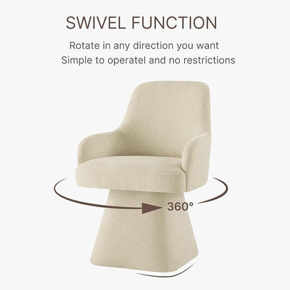 KISLOT Swivel Dining Chairs Set of 4, Mid Century Modern Chairs Fabric Upholstered Armchair with Armrest & Ergonomic Backrest for Dining Room, Kitchen, Bedroom, Living Room, Sand, 4 Boxs