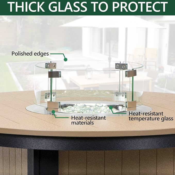 Fire Pit Wind Guard, 23" Glass Wind Guard for Fire Pit Round Table, Made of Clear Tempered Glass Set with Assembly Instructions