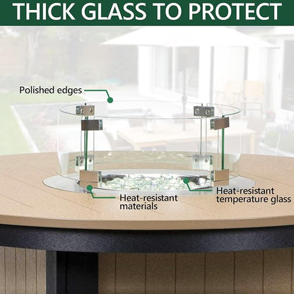 Fire Pit Wind Guard, 23" Glass Wind Guard for Fire Pit Round Table, Made of Clear Tempered Glass Set with Assembly Instructions