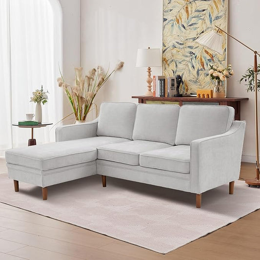 Kingfun 88" L-Shape Sofa, Chenille Sectional Couch, Mid Century Modern Couches with Solid Wood Frame for Living Room Bedroom