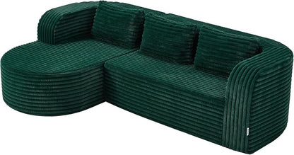 Hobestluk Modular Sectional Sofa Couches L-Shape Couch 3 Seat Modular Sofa Memory Foam Sectional Couches for Living Room, Cloud Couch (Round Green, 96", Left Hand Facing)