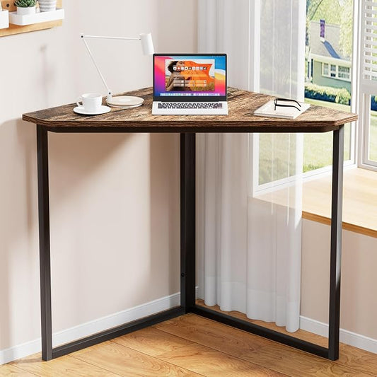 VECELO Corner Desk,Office Tables for Living Room for Small Space Triangle Computer Desk with Steel Frame Corner Shelves with Metal Frame Writing Desk for Workstation Classic Rustic Brown 33.1"