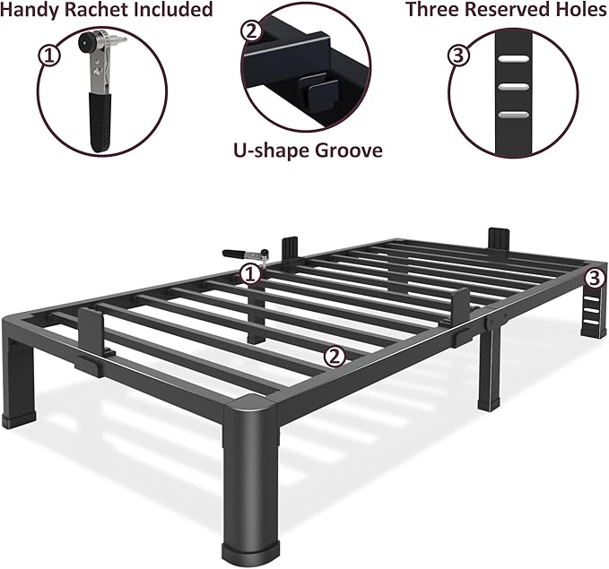 Bilily 6 Inch Low Twin Bed Frame with Round Corner Legs,3500 LBS Heavy Duty Low Profile Twin Size Metal Platform, Steel Slats Support No Box Spring Needed Easy Assembly Noise-Free for Kids Room,Black